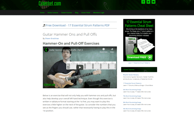 cyberfret learn guitar hammer ons pull offs lessons online