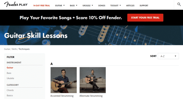 fender learn guitar technique lessons online