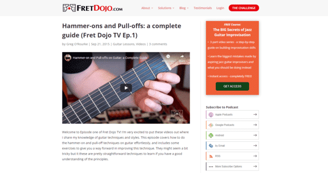 fretdojo learn guitar hammer ons pull offs lessons online