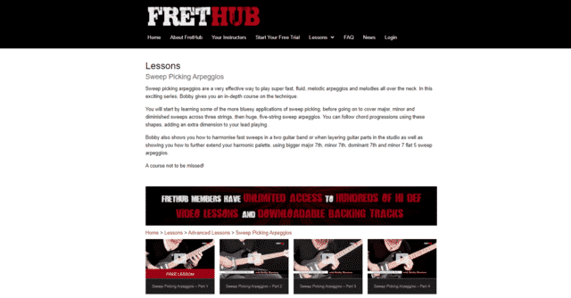 frethub learn guitar sweep picking lessons online