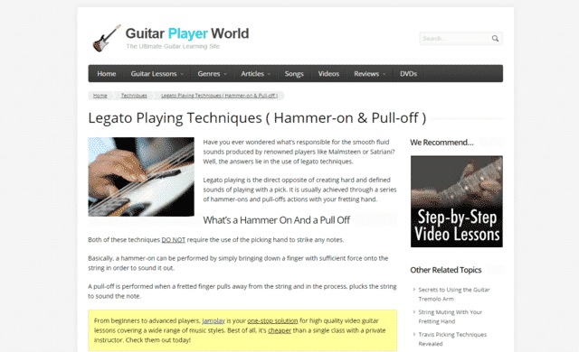 guitarplayerworld learn guitar hammer ons pull offs lessons online