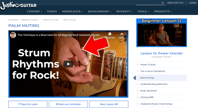justinguitar learn guitar palm muting lessons online