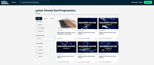 skillshare learn guitar chords and progression lessons online
