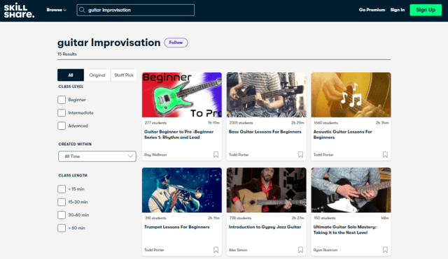 skillshare learn guitar improvisation lessons online
