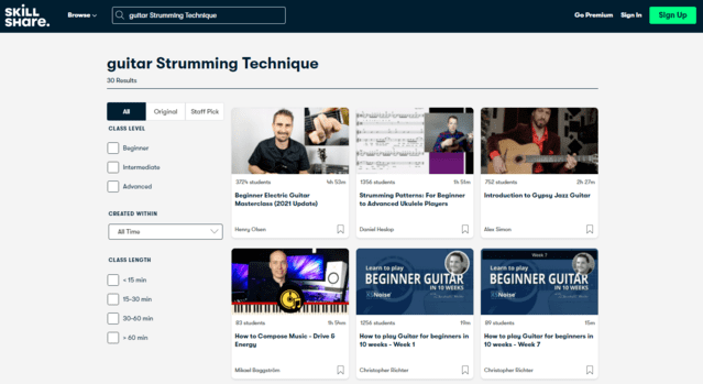 skillshare learn guitar strumming techniques lessons online