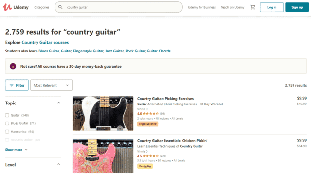 udemy learn country guitar lessons online