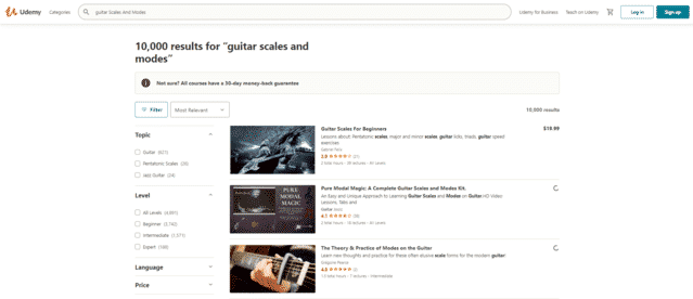 udemy learn guitar scale and modes lessons online