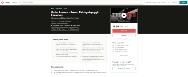 udemy learn guitar sweep picking lessons online
