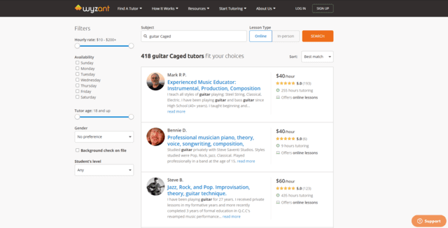 wyzant learn caged guitar lessons online
