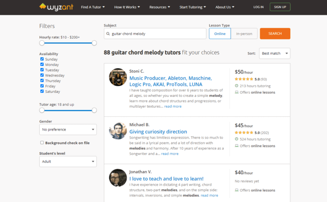 wyzant learn guitar chord melody lessons online