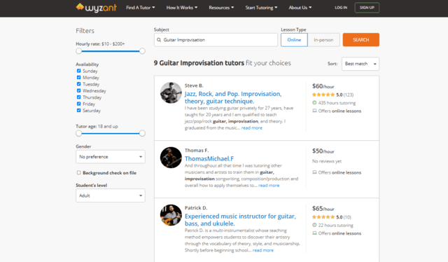 wyzant learn guitar improvisation lessons online