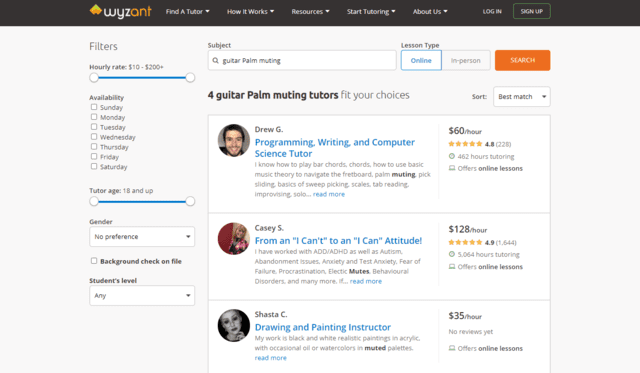 wyzant learn guitar palm muting lessons online
