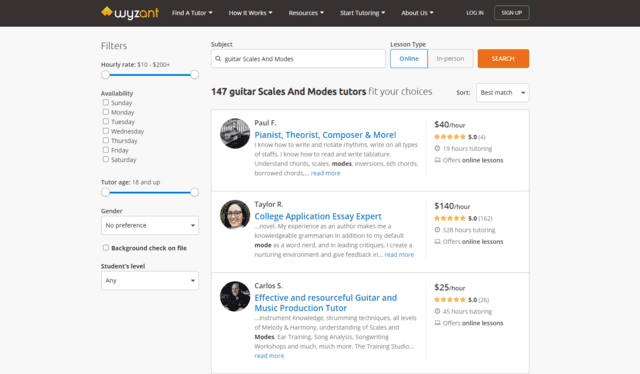 wyzant learn guitar scale and modes lessons online