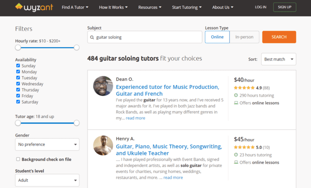 wyzant learn guitar soloing lessons online