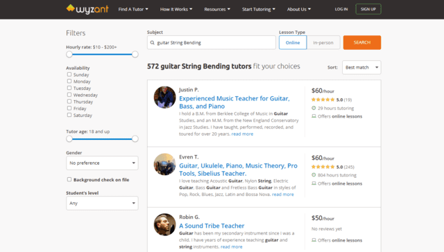 wyzant learn guitar string bending lessons online