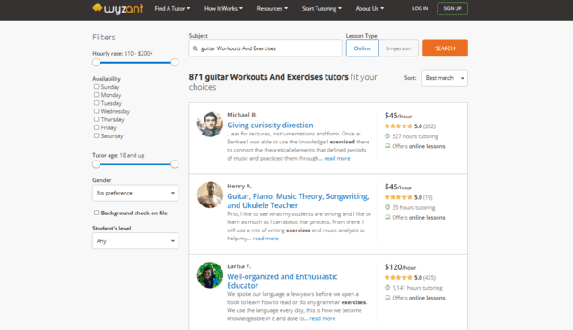 wyzant learn guitar workouts and exercises lessons online