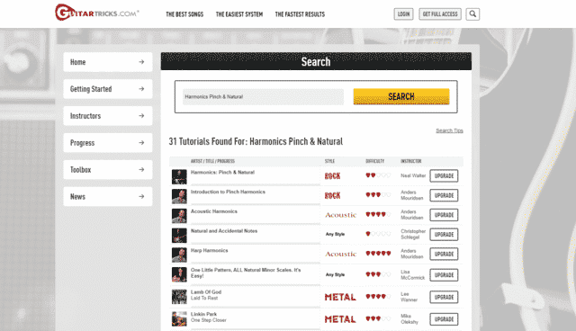 guitartricks learn guitar harmonics pinch natural lessons online