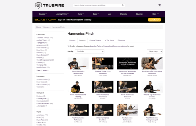 truefire learn guitar harmonics pinch natural lessons online