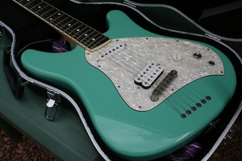A seafoam green guitar
