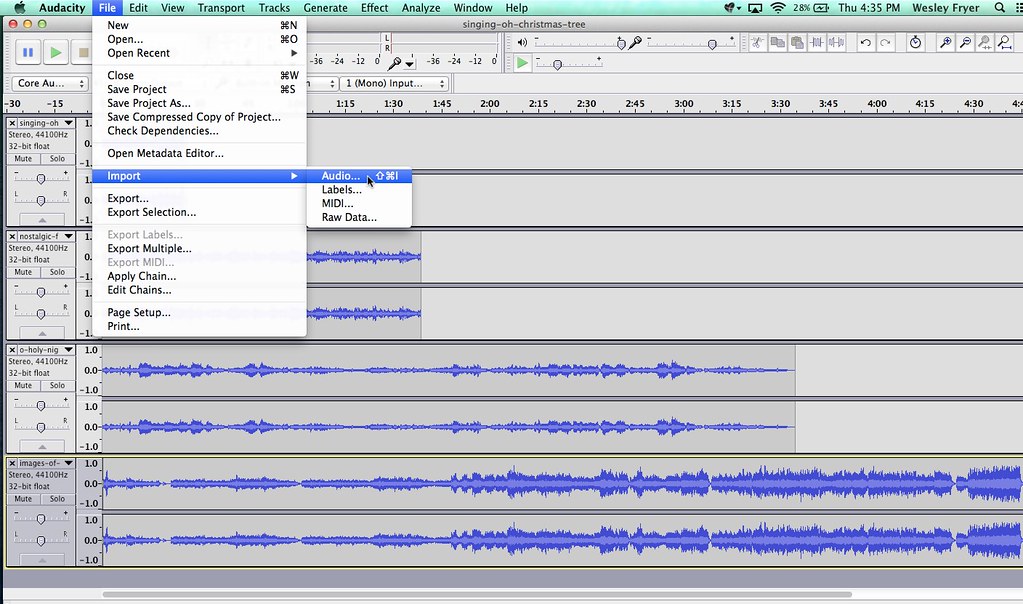 Import audio files in audacity