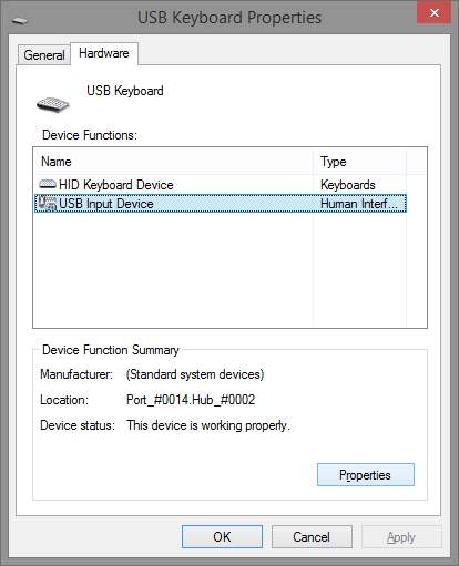 USB keyboard properties