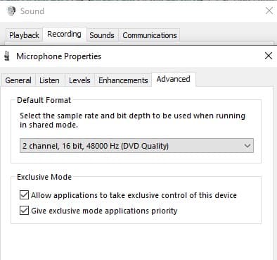 windows microphone settings