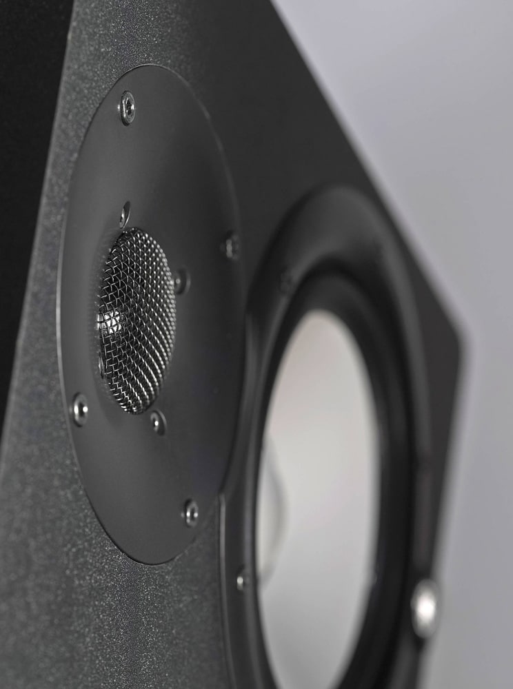A studio reference monitor close up in a studio