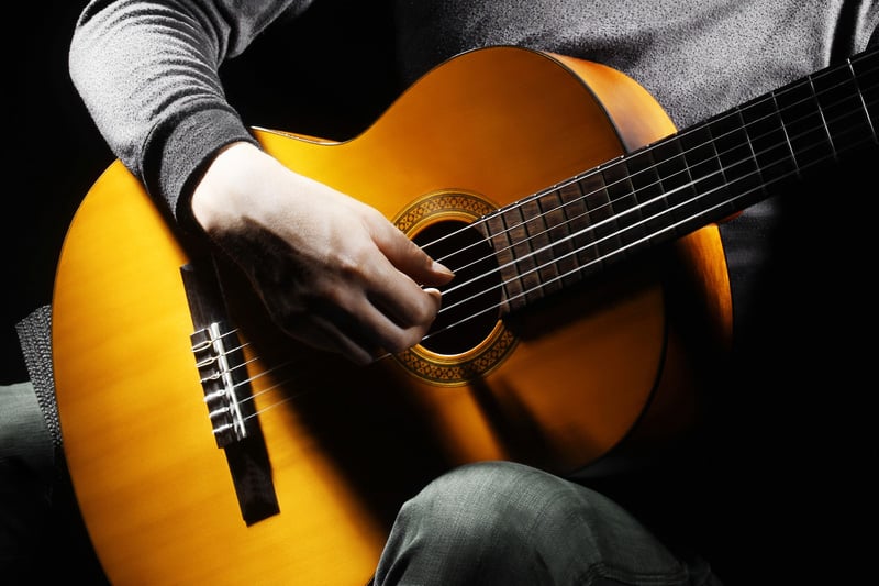 Acoustic guitar guitarist playing details