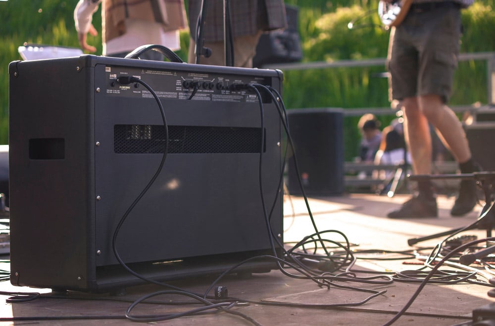 Back of a guitar amp on the stage