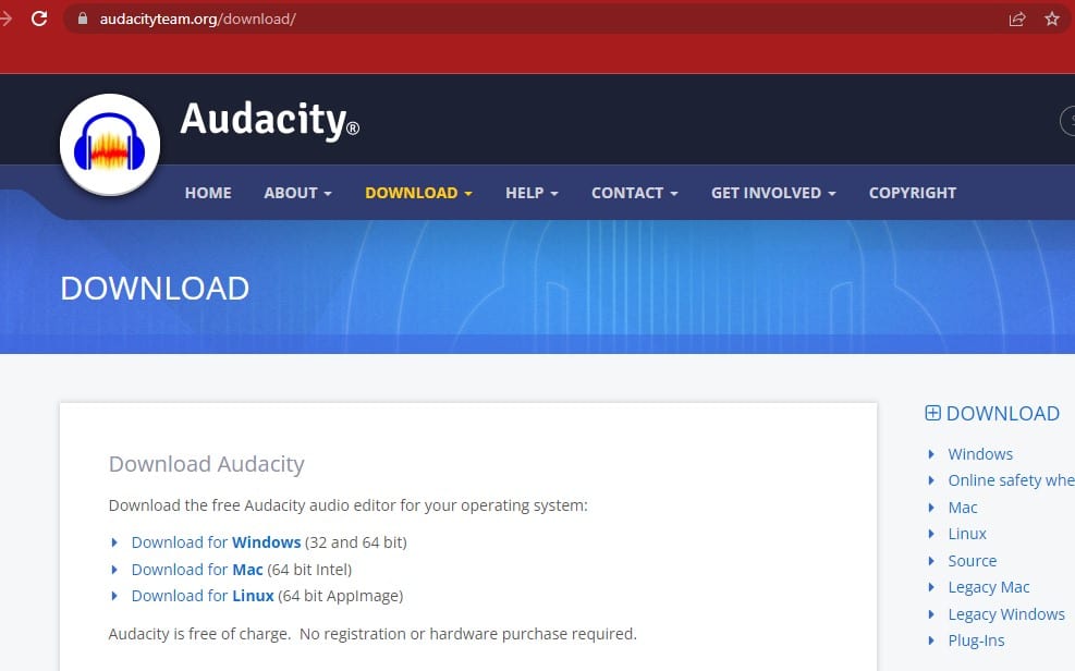 Download audacity from authentic website