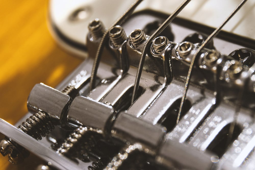 Electric guitar bridge close-up macro