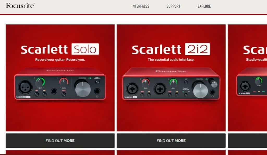 Focusrite website choosing scarlett 2i2