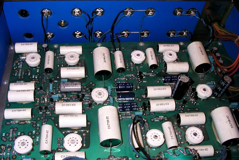 Inside of a vacuum tube preamp