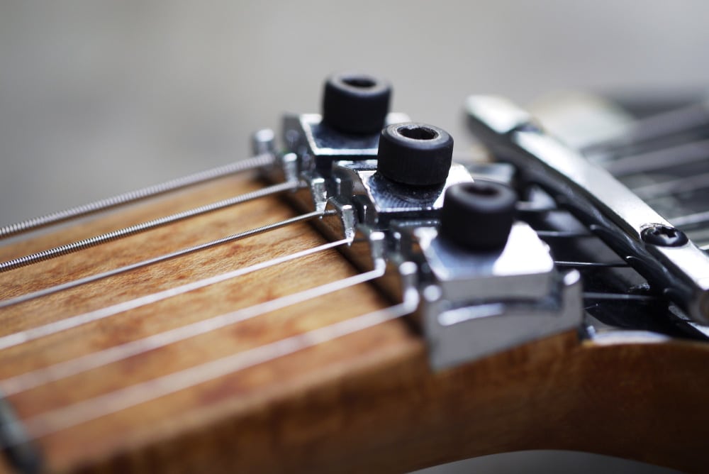 Close-up on locking nut electric guitar 