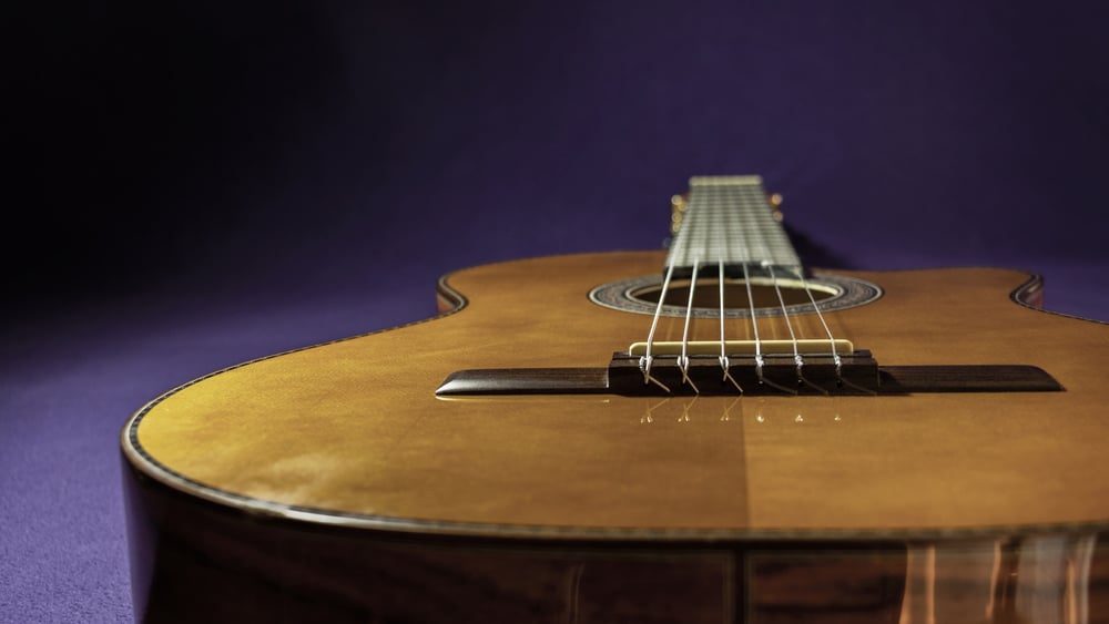 Portrait of a classical acoustic guitar