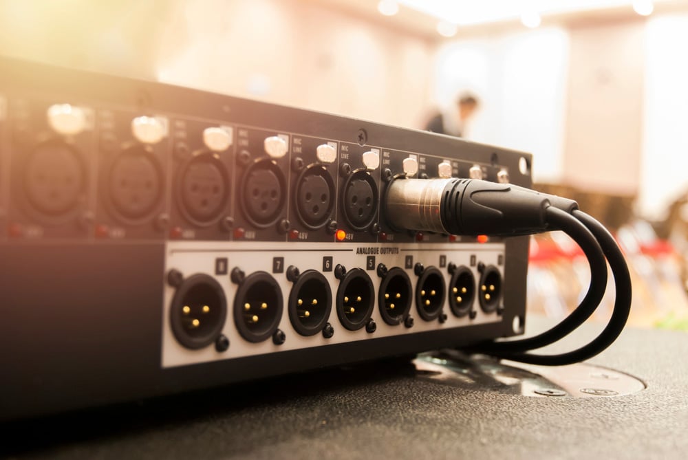 Power amplifier in the meeting room and light sunset