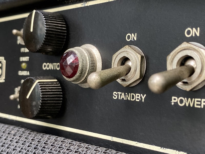 Close-up stanby switch vintage head power amplifier