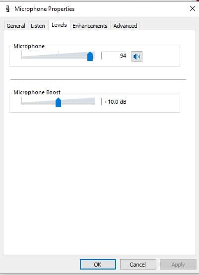 Windows microphone properties