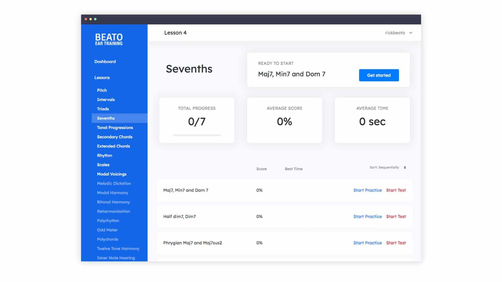 Example of the lesson section and user interface