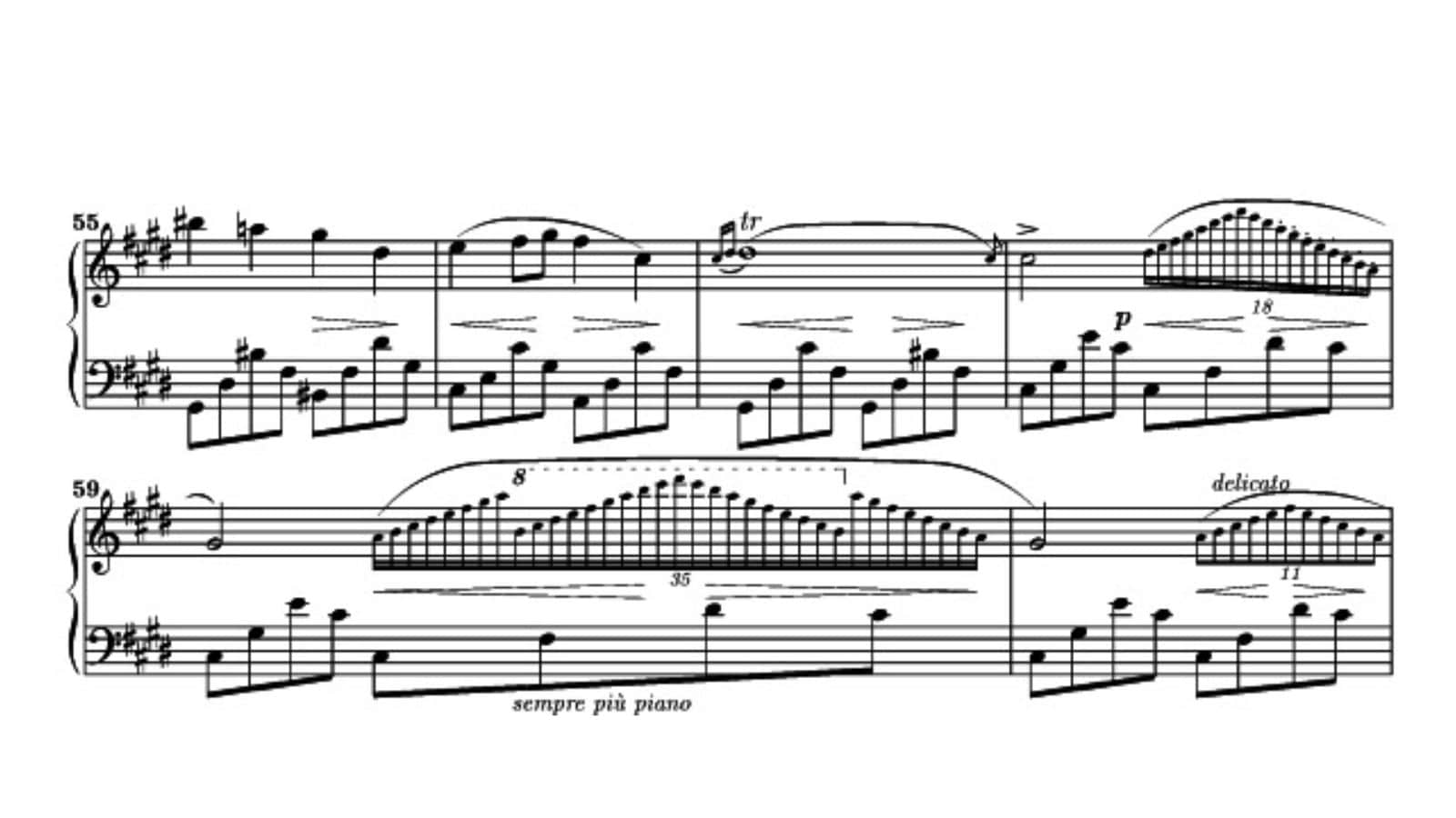 Chopin, Bars 55–60, Nocturne No. 20 in C sharp minor
