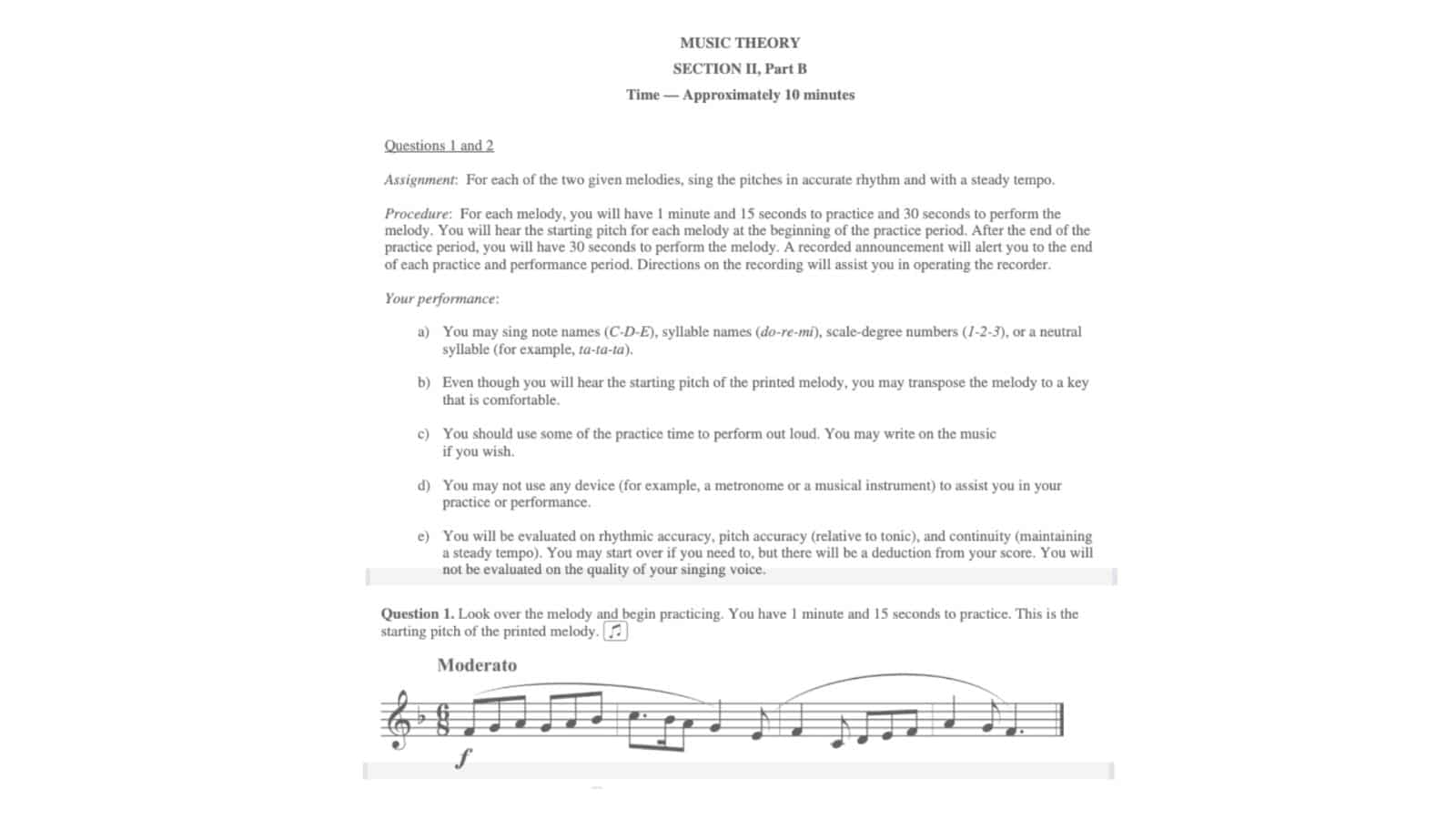 Example of the sight-singing test 