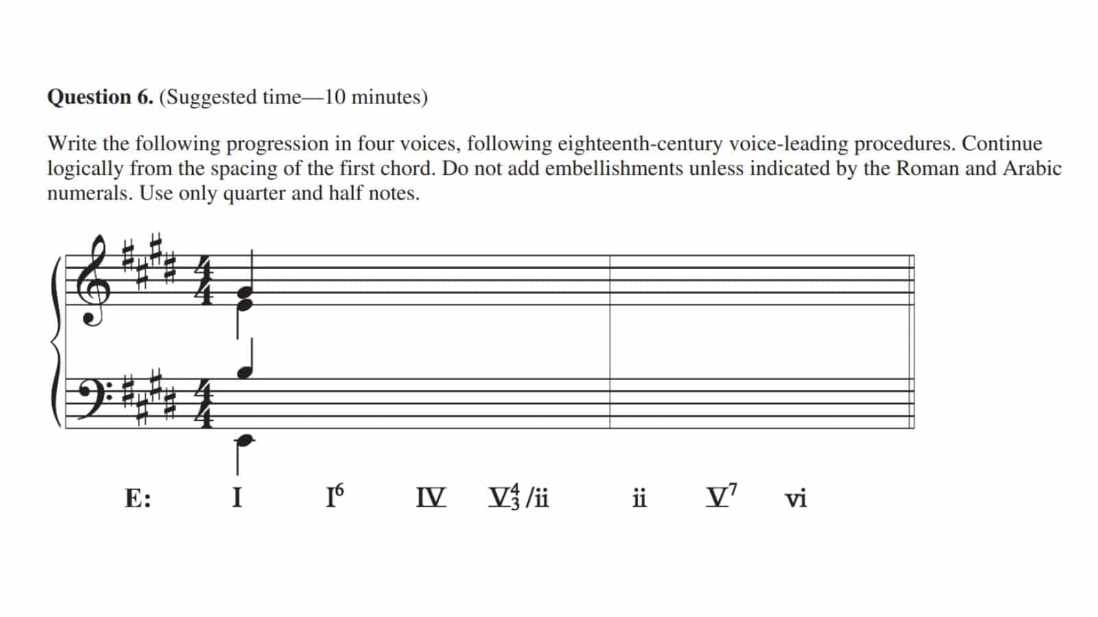 Harmonizing Roman numerals in four parts (page 7 from the 2021 practice paper) 
