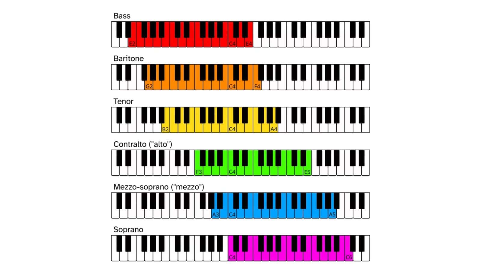 Six typical operatic voice types