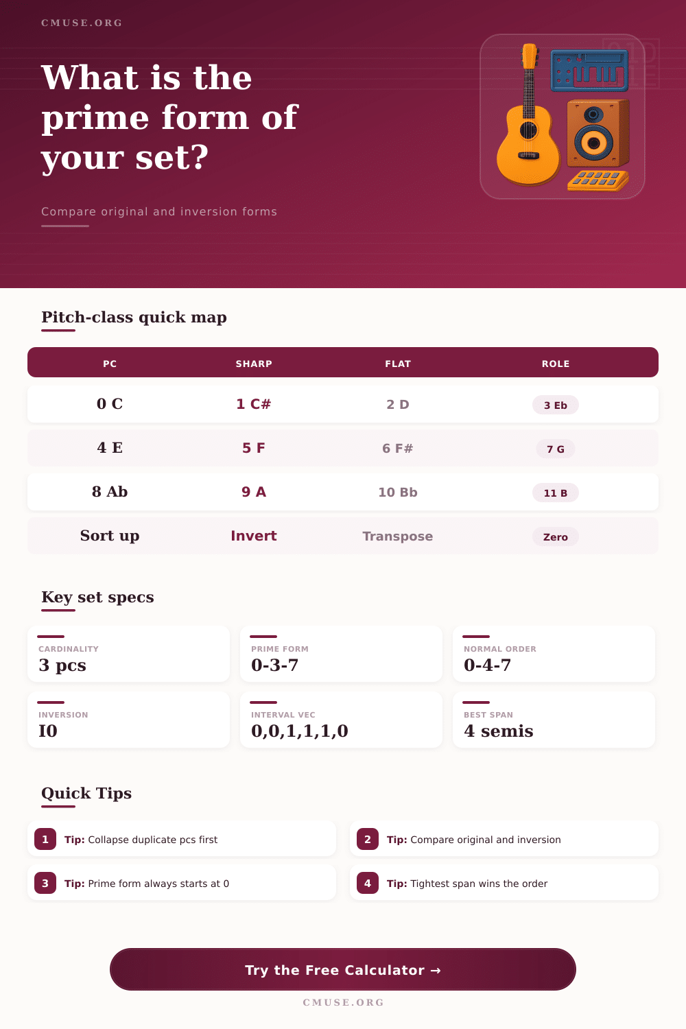 Prime Form Music Theory Calculator