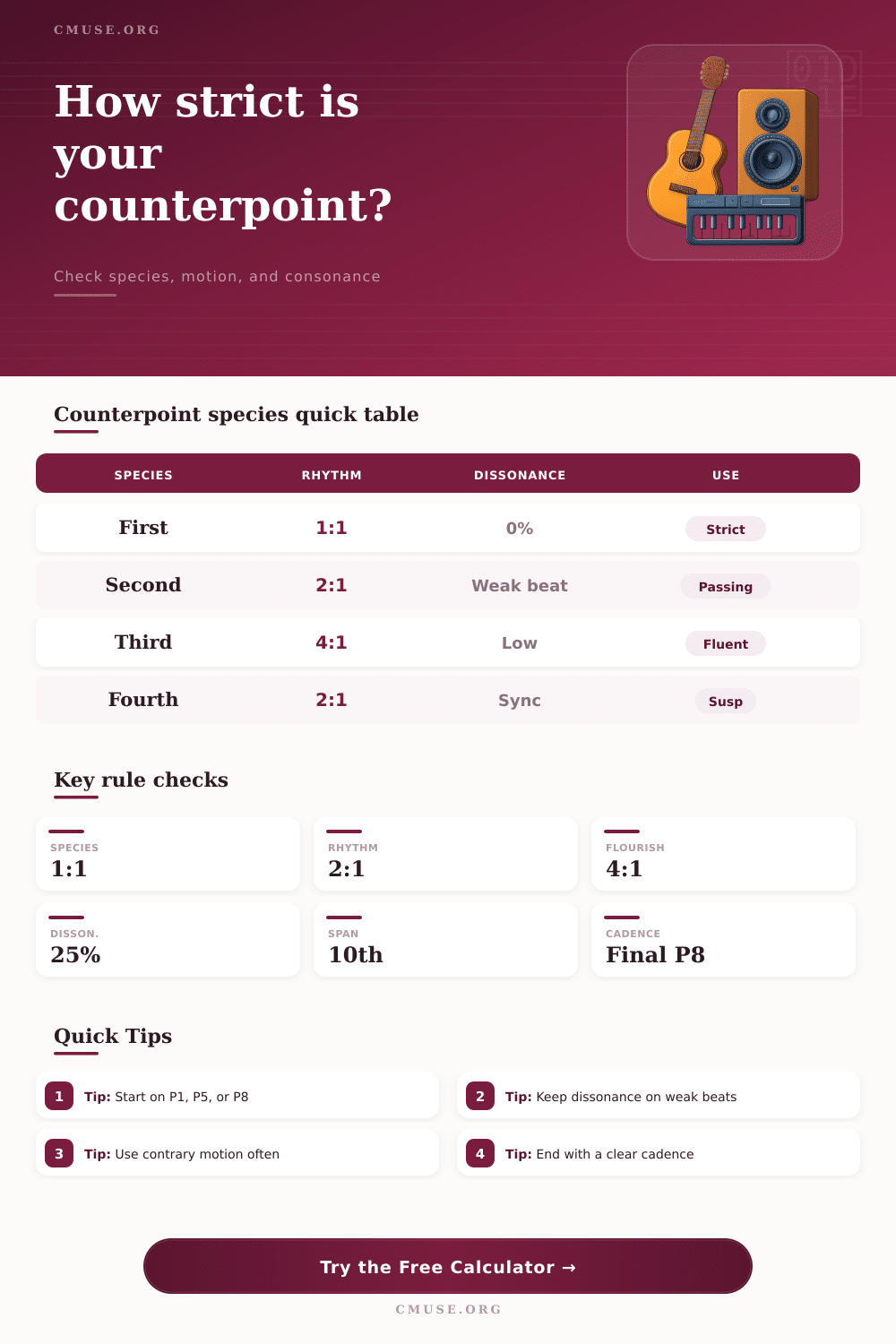 Counterpoint Calculator for Species and Cadence