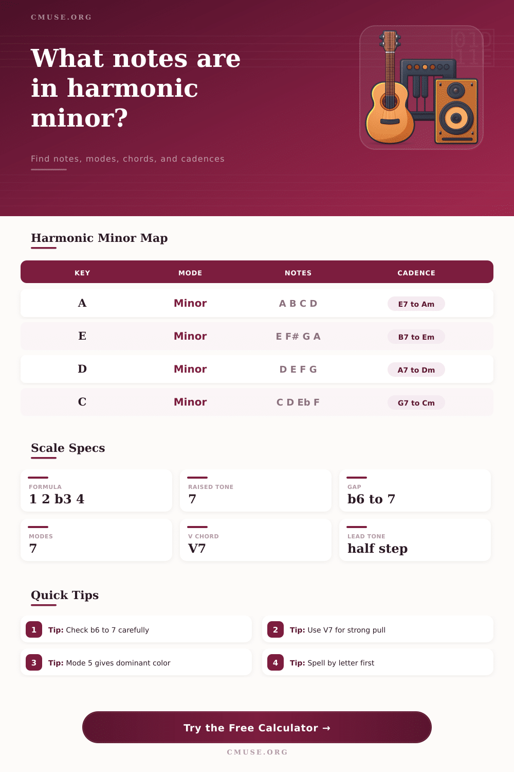 Harmonic Minor Scale Calculator