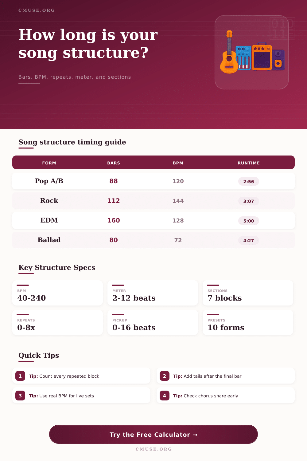 Song Structure Bar Calculator
