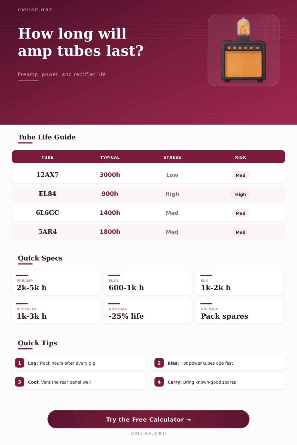 Amp Tube Lifespan Calculator