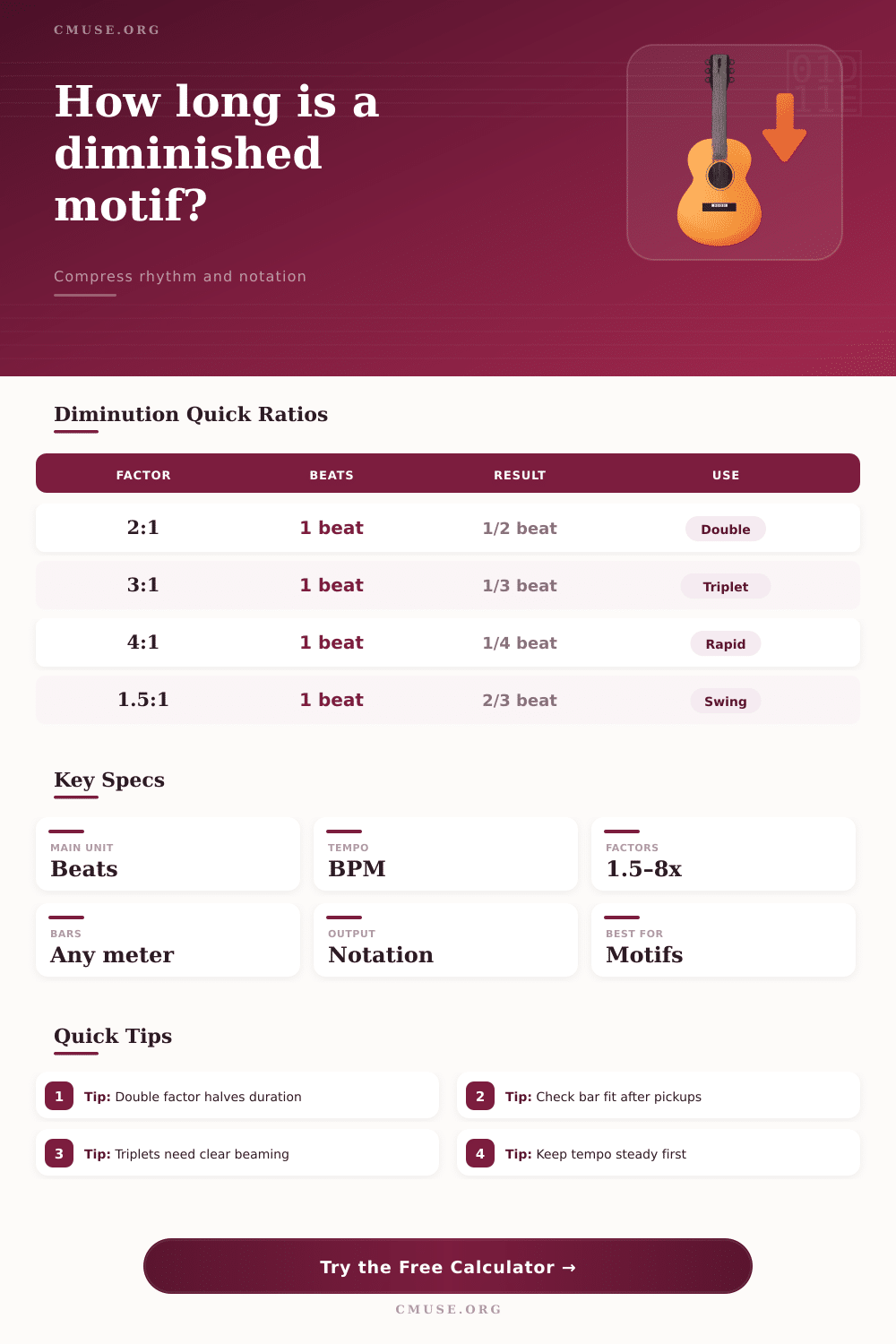 Diminution Duration Calculator for Motifs
