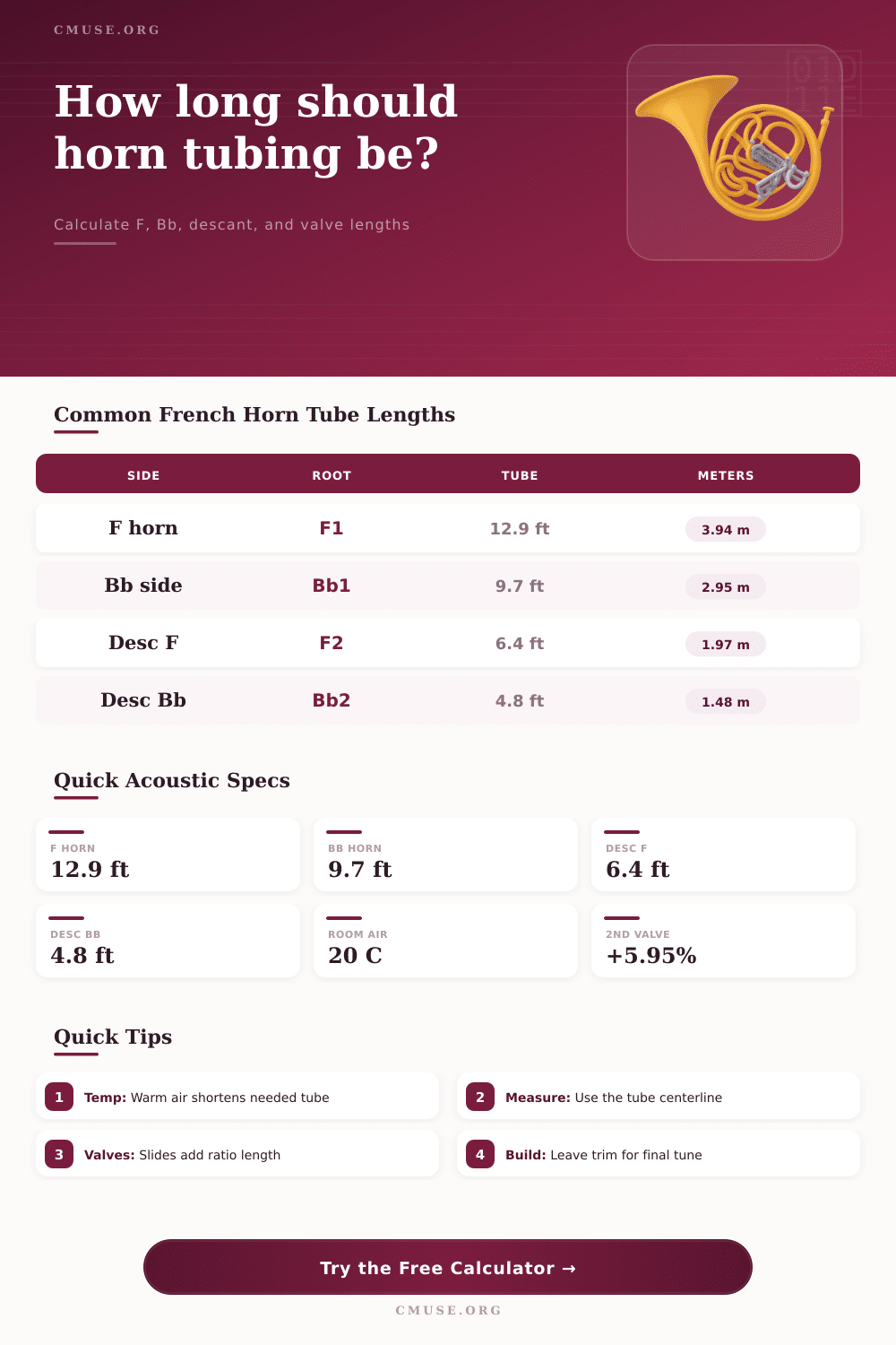 French Horn Tubing Length Calculator